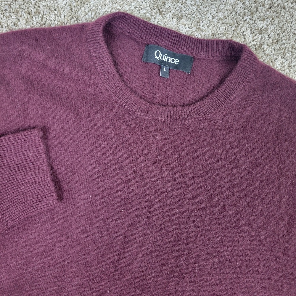 Quince Mens Large Solid Maroon Stretch Sweater Long Sleeve 100% Cashmere